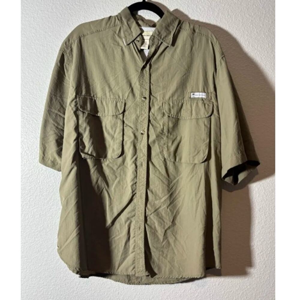 Havana Jack's Cafe Men's Size L Beige Nylon Vented-Back Button-Up Fishing Shirt